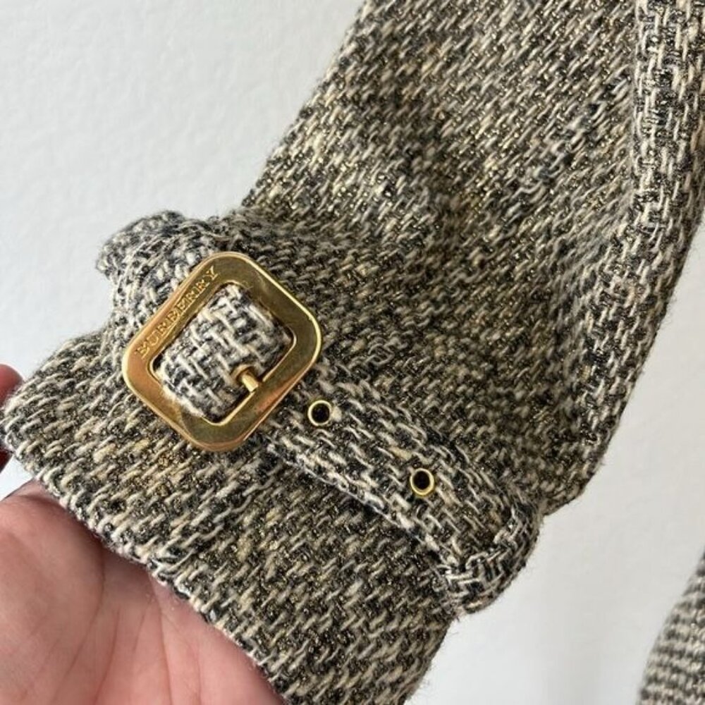 Burberry Metallic Tweed Gold Belted Trench Coat Jacket - Picture 6 of 15